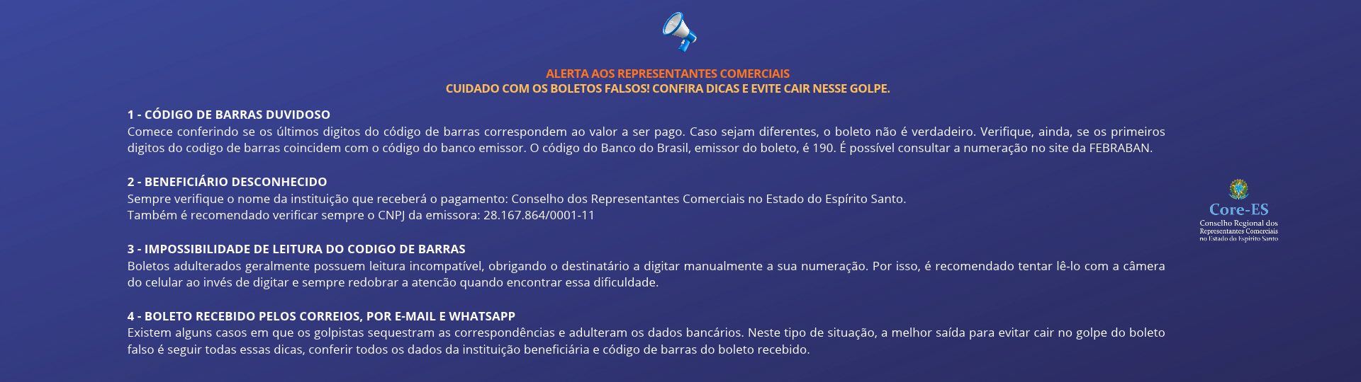 Core-ES | Conselho Regional dos Representantes Comercias no Estado do Espirito Santo